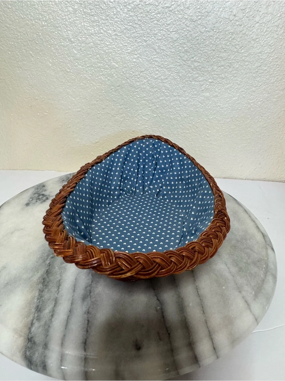 Brown Woven Basket with Blue Heart-Print Liner